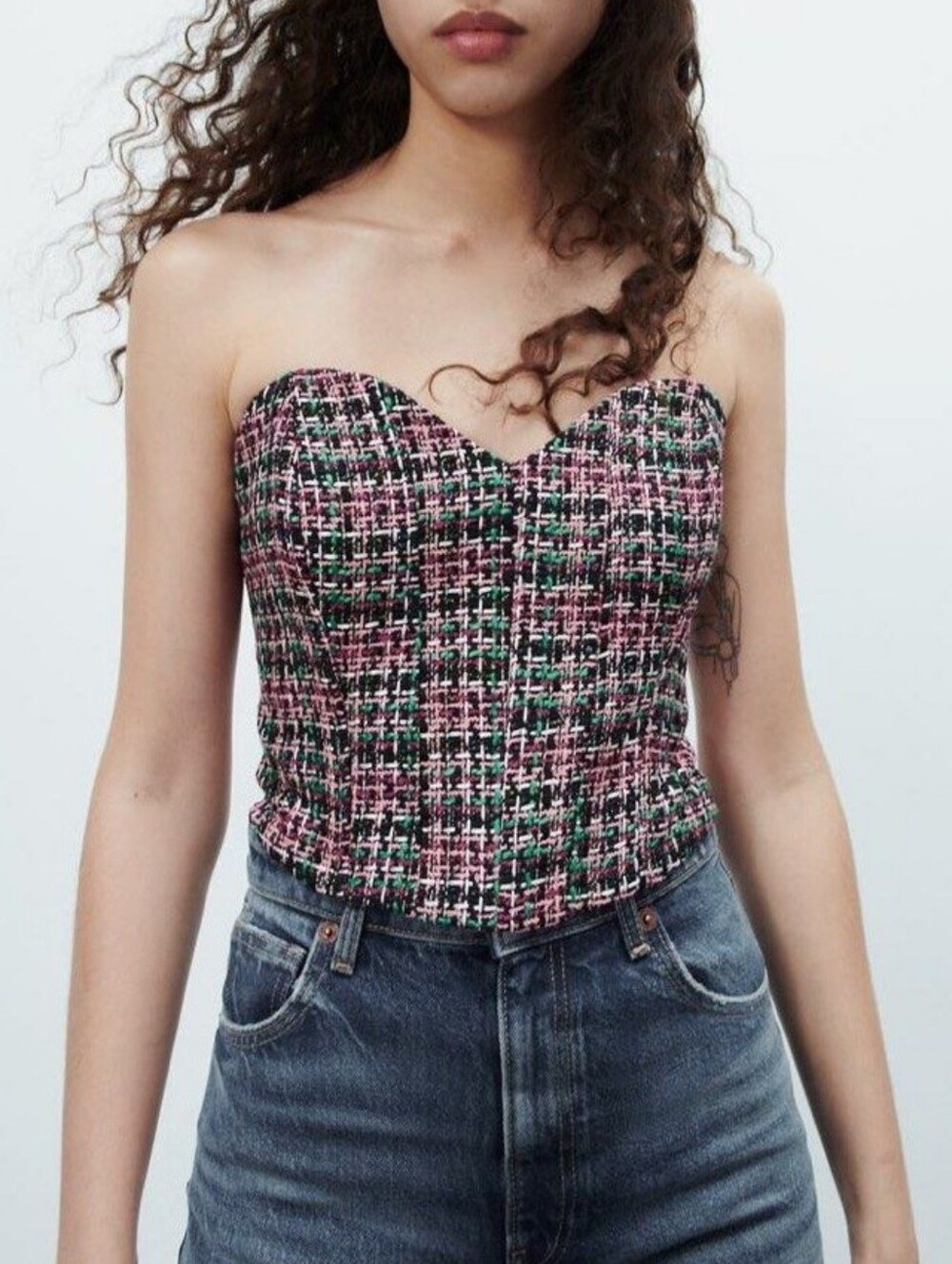 Zara Tweed Boucle Sweetheart Bustier Top Women's Size S Preppy Party Academia